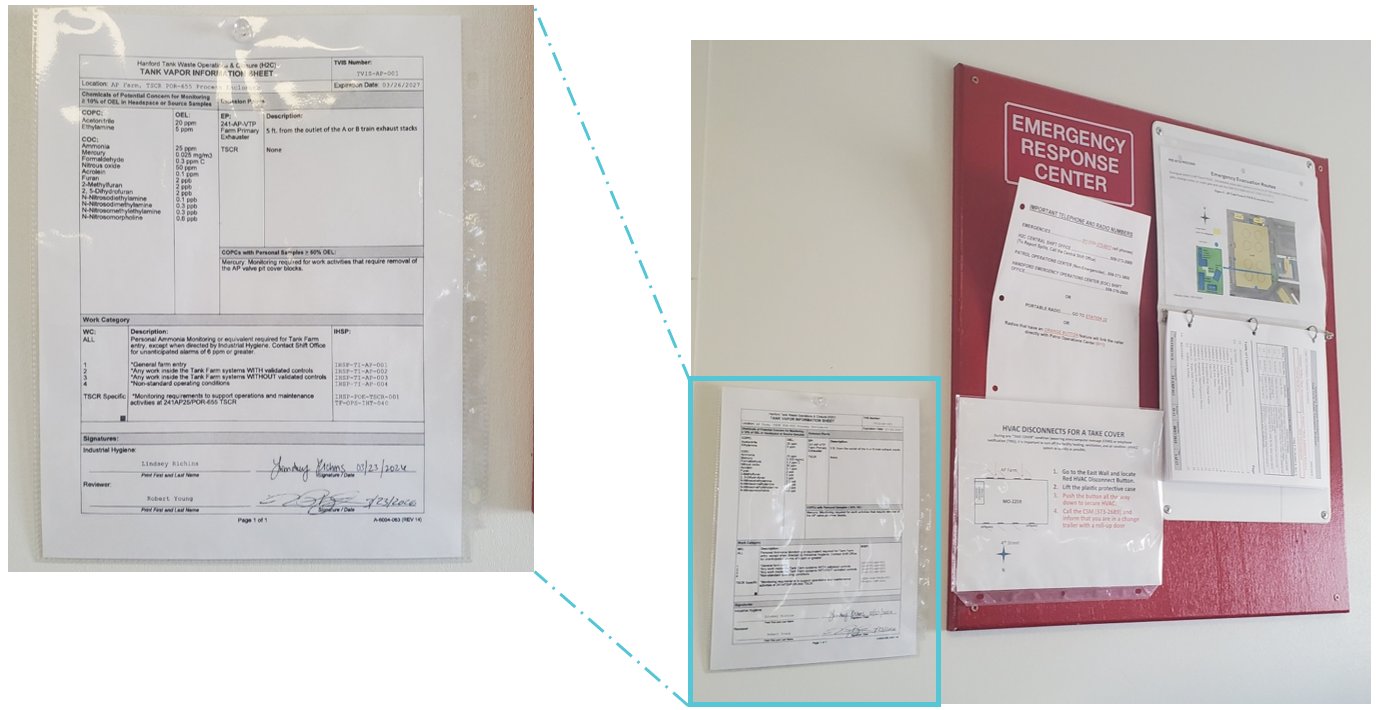 Tank Vapor Information Sheet posted in a change trailer